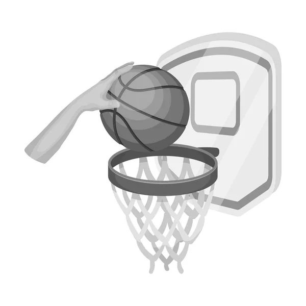 Mano con una bola cerca de la cesta. baloncesto icono único en el estilo monocromo vector símbolo stock ilustración web . — Vector de stock