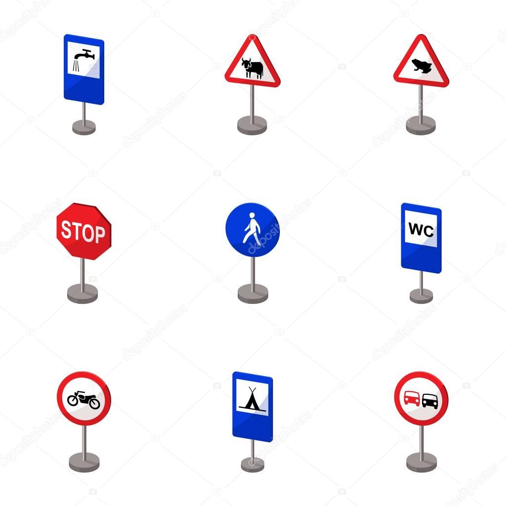 Set of road signs. Signs of prohibition, permission, priority. Road signs icon in set collection on cartoon style vector symbol stock illustration.