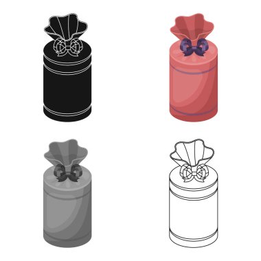 Hediye paketi bir sarmalayıcı büyük bir şeker şeklinde. Tek çizgi film tarzı vektör simge stok çizim simgesini hediyeler ve sertifikalar.