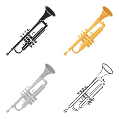 Trompet simgesi beyaz arka plan üzerinde izole karikatür tarzı. Müzik aletleri hisse senedi vektör çizim sembolü