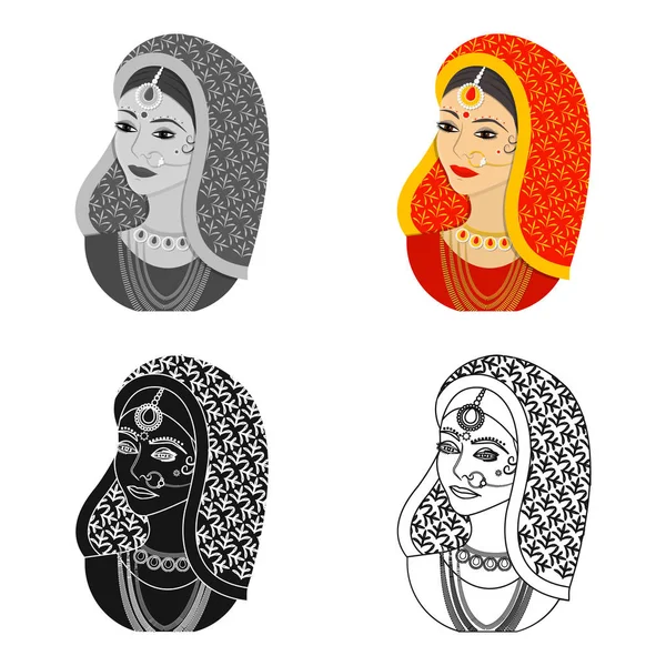 Ícone de mulher indiana em estilo cartoon isolado no fundo branco. Índia símbolo estoque vetor ilustração . — Vetor de Stock