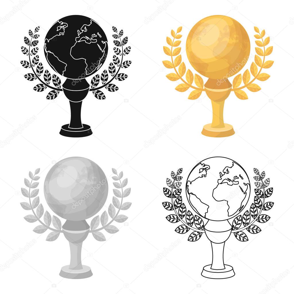 Golden planet with a wreath.The trophy for the best film about the Earth.Movie awards single icon in cartoon style vector symbol stock web illustration.