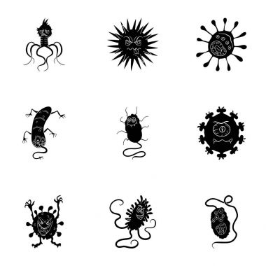 Resimleri bakteri ve virüsler hakkında bir set. İnsanlara zararlı mikrop. virüs ve bakteriler simge siyah stil vektör simge stok çizim üzerinde set koleksiyonu.