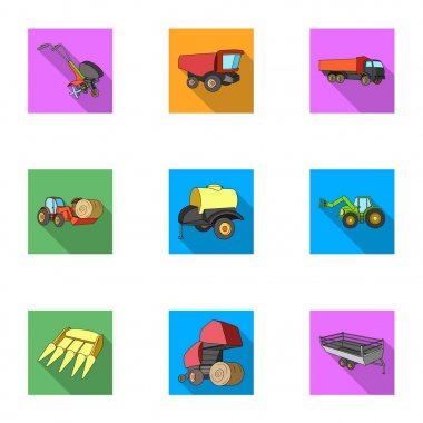 Resimler hakkında Tarım makineleri kümesi. Robotlar yere arabalara. Tarım makineleri kutsal kişilerin resmi içinde düz stil vektör simge stok çizim üzerinde küme koleksiyon.