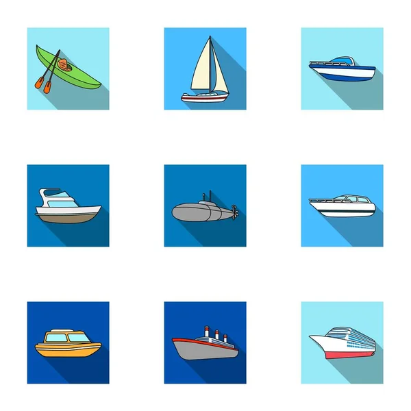 Морской транспорт, лодки, корабли. Транспортировать людей, грозы. Иконка морского и водного транспорта в наборе на рисунке векторного символа плоского стиля . — стоковый вектор