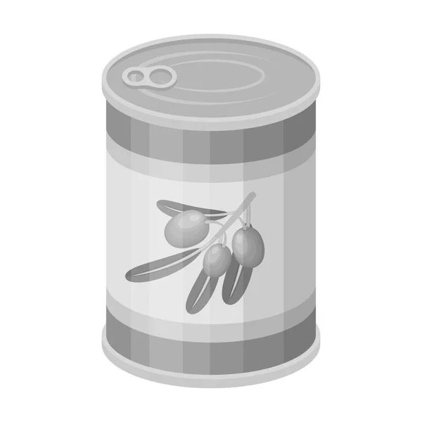 Azeitonas enlatadas em uma lata. Azeitonas ícone único em estilo monocromático símbolo vetorial estoque ilustração web . — Vetor de Stock
