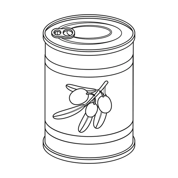 Olives en conserve dans une canette. Olives icône unique dans le style contour vectoriel symbole illustration web . — Image vectorielle
