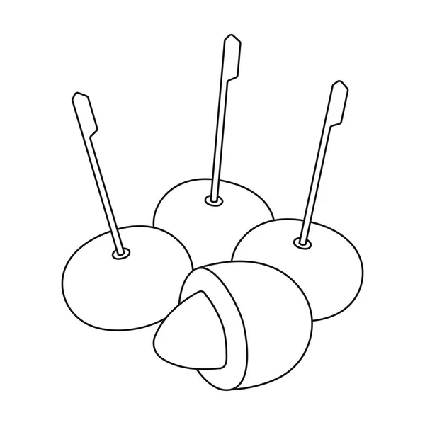 Oliva con una piedra en un stick.Olives icono único en el estilo de contorno vector símbolo stock ilustración web . — Vector de stock