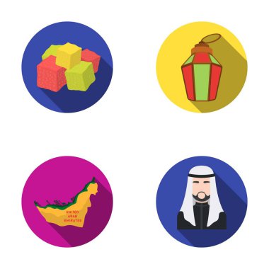 Doğu şekerleme, Ramazan lamba, Arap Şeyh, bölge. Arap Emirlikleri toplama simgeler düz stil vektör simge stok çizim web içinde ayarla..