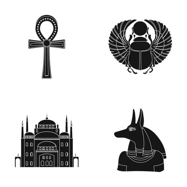 Anubis, Ankh, Cairo citadel, egyiptomi bogár. Ókori Egyiptom készlet gyűjtemény ikonok-ban fekete stílus vektor szimbólum stock illusztráció web. — Stock Vector