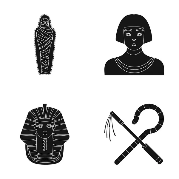 Przekrzywiać i CEP, Złota Maska, Egipcjanin, mumia w grobowcu. Starożytnego Egiptu zestaw kolekcji ikon w czarny styl wektor symbol ilustracji w sieci web. — Wektor stockowy