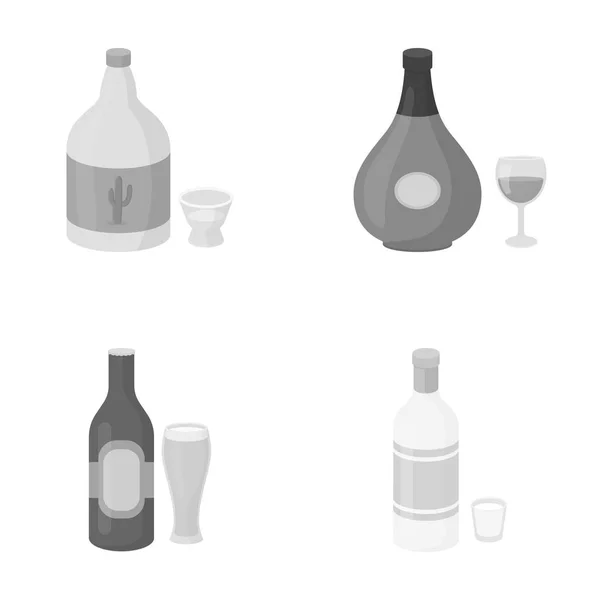 Tekila, konyak, bira, votka. Alkol toplama simgeler tek renkli stil vektör simge stok çizim web içinde ayarla.. — Stok Vektör