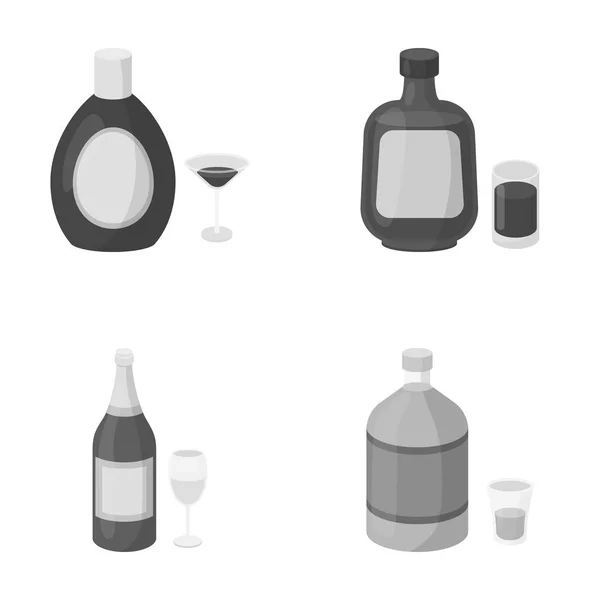 Chocolate licor, champanhe, absinto, licor de ervas. Ícones de coleção de conjunto de álcool em estilo monocromático símbolo vetorial web ilustração estoque . — Vetor de Stock