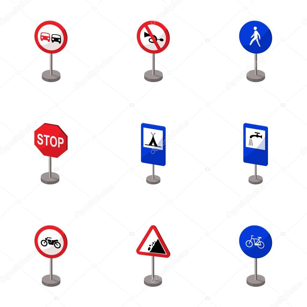 Set of road signs. Signs of prohibition, permission, priority. Road signs icon in set collection on cartoon style vector symbol stock illustration.