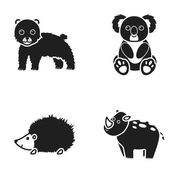 Rhino, koala, pantera, erizo. Iconos de colección conjunto de animales en negro estilo vector símbolo stock ilustración web . — Archivo Imágenes Vectoriales