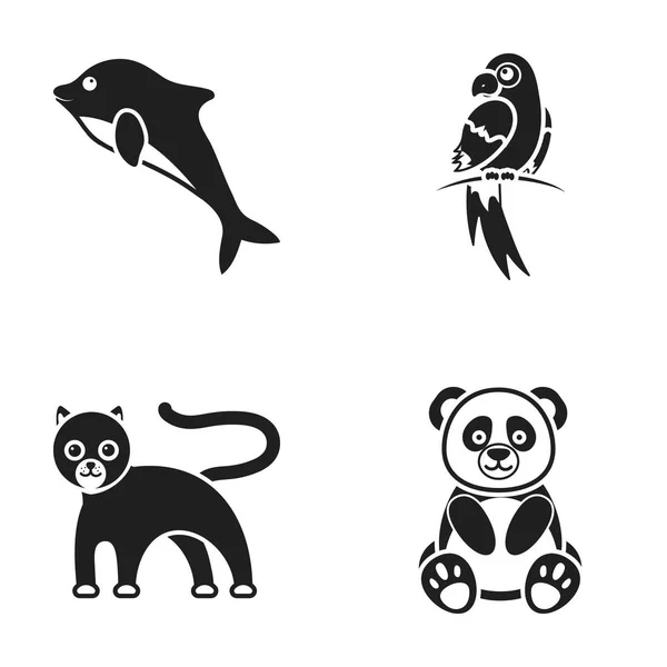 Panda.popugay, pantera, delfin.Animal conjunto colección iconos en negro estilo vector símbolo stock ilustración web . — Vector de stock