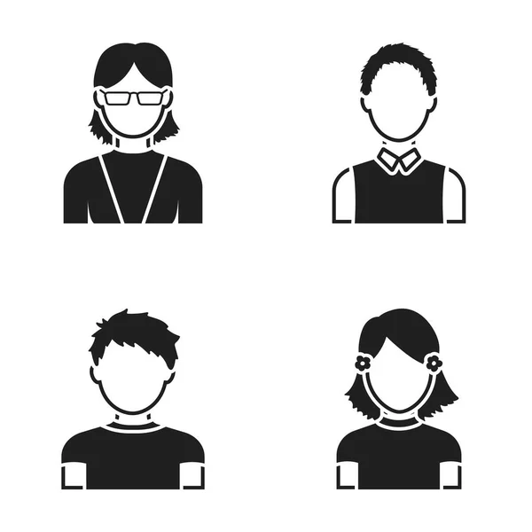Roodharige jongen, tiener meisje, oma met bril. Avatar instellen collectie iconen in zwarte stijl vector symbool stock illustratie web. — Stockvector