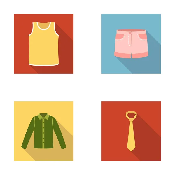 Πουκάμισο με μακριά μανίκια, σορτς, T-shirt, γραβάτα. Ρούχα που συλλογή εικονιδίων στην επίπεδη στυλ διάνυσμα σύμβολο μετοχής εικονογράφηση web. — Διανυσματικό Αρχείο