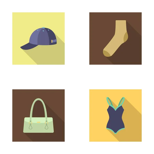 Boné, meia, chapéu, saco e outras roupas. Conjunto de roupas ícones de coleção em estilo plano símbolo vetorial web ilustração . — Vetor de Stock