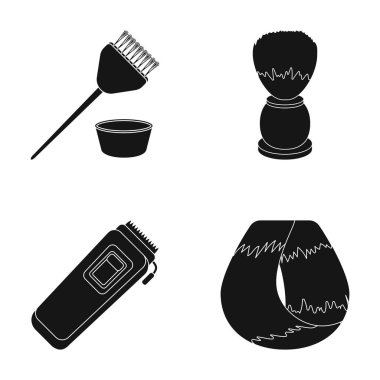 Fırça boyama saç ve diğer ekipman için. Kuaför toplama simgeler siyah stil vektör simge stok çizim web içinde ayarla..