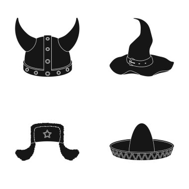 Sombrero şapkasıyla kulak-flep, Viking kask. Şapka toplama simgeler siyah stil vektör simge stok çizim web içinde ayarla..