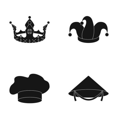 Taç, jesters kapağı, aşçı, koni. Şapka toplama simgeler siyah stil vektör simge stok çizim web içinde ayarla..