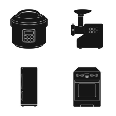 Multivarka, buzdolabı, kıyma makinesi, gaz sobası. Ev toplama simgeler siyah stil vektör simge stok çizim web içinde ayarla..