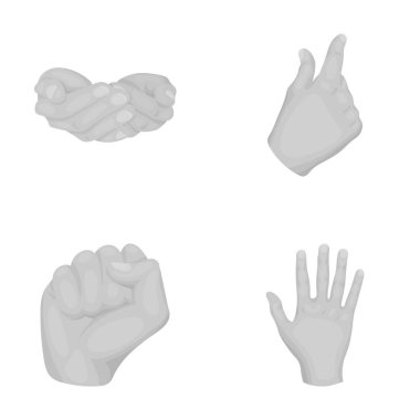 Avuç içi, yumruk, el fırça. El hareketleri toplama simgeler tek renkli stil vektör simge stok çizim web içinde ayarla..