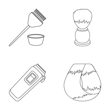 Fırça boyama saç ve diğer ekipman için. Kuaför toplama simgeler anahat stili vektör simge stok çizim web içinde ayarla..