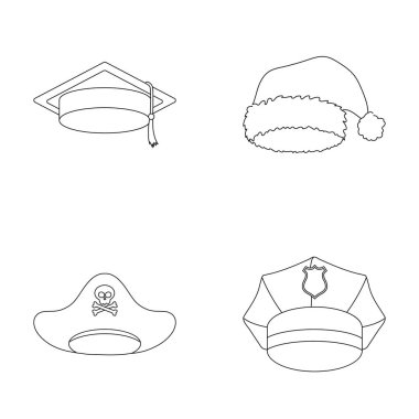 Mezunu, Noel Baba, polis, korsan. Şapka toplama simgeler anahat stili vektör simge stok çizim web içinde ayarla..
