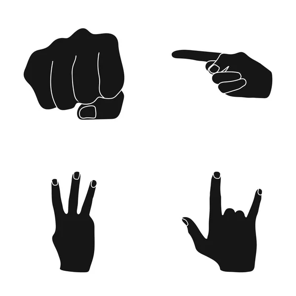 Puño cerrado, índice y otros gestos. Gestos de mano conjunto colección iconos en negro estilo vector símbolo stock ilustración web . — Vector de stock