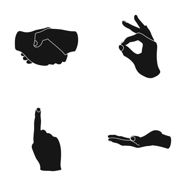 Stringi la mano, ok? Ingrandisci, palmo. Mano gesturesv set icone di raccolta in stile nero vettore simbolo stock illustrazione web . — Vettoriale Stock