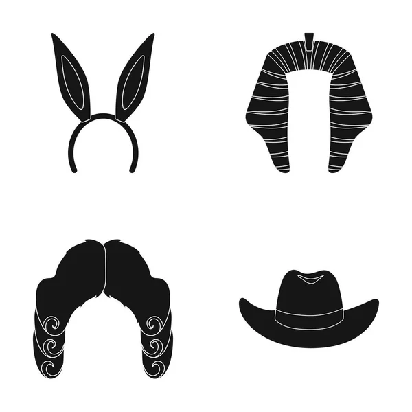 Orelhas de coelho, peruca de juiz, cowboy. Chapéus definir ícones de coleção em estilo preto símbolo vetorial web ilustração estoque . — Vetor de Stock