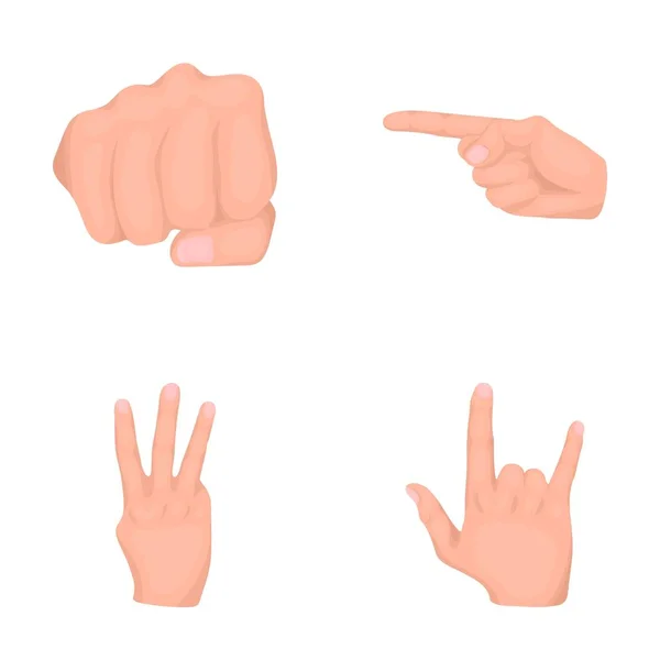 Punho fechado, índice e outros gestos. Mão gestos conjunto coleção ícones em desenho animado estilo vetor símbolo estoque ilustração web . — Vetor de Stock