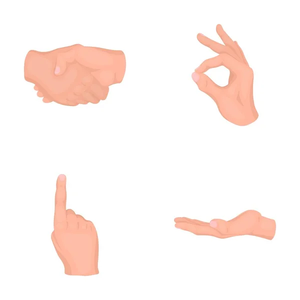Handslag, okej, index upp, palm. Hand gesturesv ange samling ikoner i tecknad stil vektor symbol stock illustration web. — Stock vektor