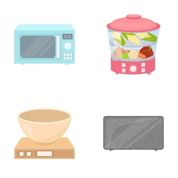 Steamer, forno a microonde, bilancia, lcd tv.Household set icone di raccolta in stile cartone animato vettoriale simbolo stock illustrazione web . — Vettoriale Stock