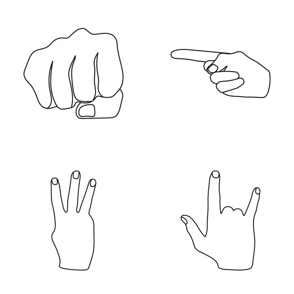 Punho fechado, índice e outros gestos. Gestos de mão conjunto coleção ícones em estilo esboço símbolo vetorial estoque ilustração web . —  Vetores de Stock