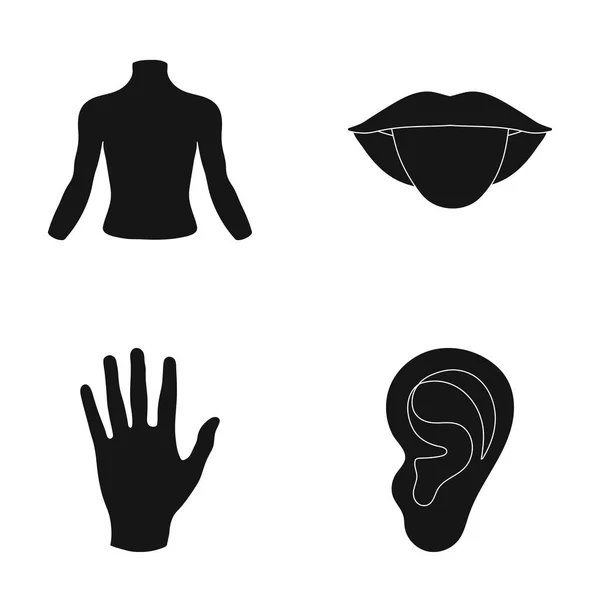 Rücken der Person, Mund, Hand, Ohr. Teil der Body Set Sammlung Symbole im schwarzen Stil Vektor Symbol Stock Illustration Web. — Stockvektor
