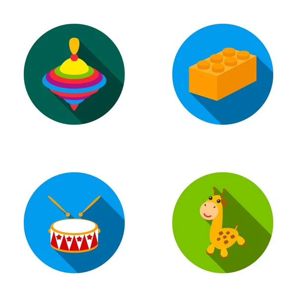 Yula, lego, tambor, jiraffe.Toys conjunto de iconos de la colección en el estilo plano vector símbolo stock ilustración web . — Archivo Imágenes Vectoriales