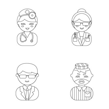 Doktor, bilim adamı, işadamı, mahkum. Meslek toplama simgeler anahat stili vektör simge stok çizim web içinde ayarla..