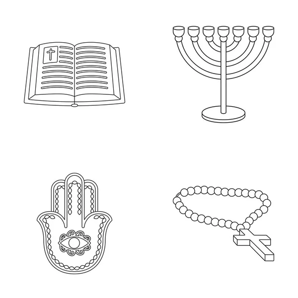 Bible, menorah, hamsa, croix orthodoxe.Religion set collection icônes dans le style contour vectoriel symbole illustration web . — Image vectorielle