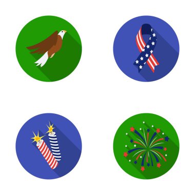 American eagle, şerit, Selam. Vatansever s gün toplama simgeler düz stil vektör simge stok çizim web içinde ayarla..