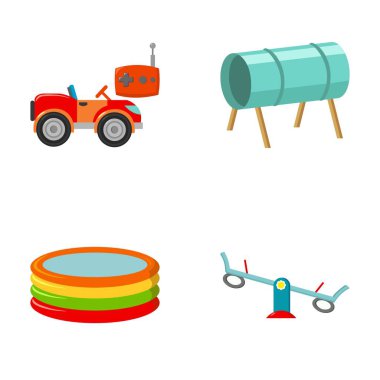 Telsiz kontrolü, tünel, trambolin, salıncak için makine. Bahçesi toplama simgeler karikatür tarzı vektör simge stok çizim web içinde ayarla..