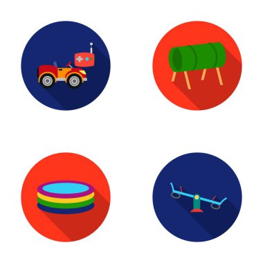 Telsiz kontrolü, tünel, trambolin, salıncak için makine. Bahçesi toplama simgeler düz stil vektör simge stok çizim web içinde ayarla..