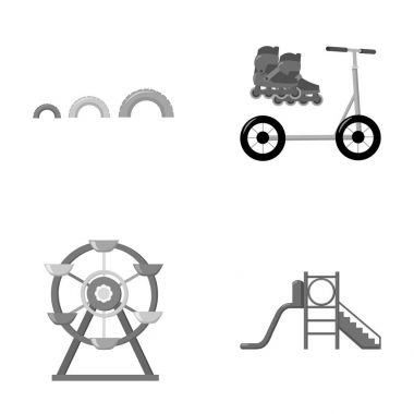 Dönme dolap ile merdiven, scooter. Bahçesi toplama simgeler tek renkli stil vektör simge stok çizim web içinde ayarla..