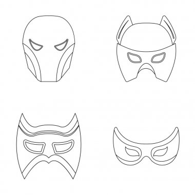 Baş ve gözler maske. Süper kahraman maske simgeler anahat stili vektör simge stok çizim web içinde ayarla..