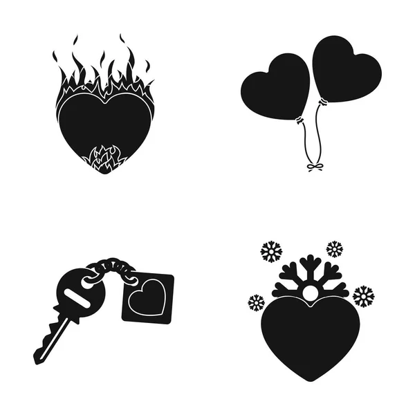 Varmt hjärta, ballonger, en nyckel med en charm, ett kallt hjärta. Romantik som samling ikoner i svart stil vektor symbol stock illustration web. — Stock vektor