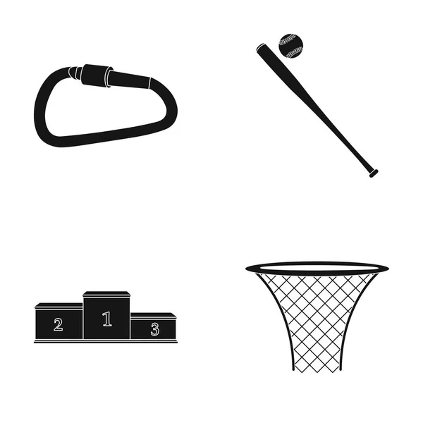 Une serrure pour un vélo, une balle avec une balle pour le baseball, un podium, un panier avec un panier pour le basket-ball. Sport set collection icônes en noir style vectoriel symbole illustration web . — Image vectorielle