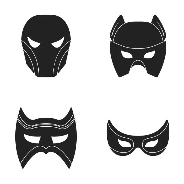 Маска на голову і очі. Супер герой маска набір іконок колекції у чорний стиль вектор символ запас ілюстрація web. — стоковий вектор