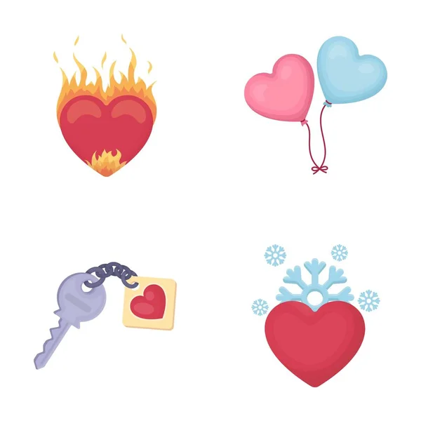 Corazón caliente, globos, una llave con encanto, un corazón frío. Romántico conjunto de iconos de colección en el estilo de dibujos animados vector símbolo stock ilustración web . — Archivo Imágenes Vectoriales